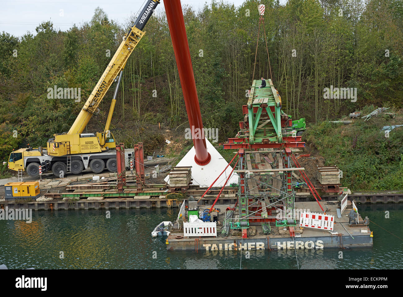 A bridge being removed on the Rhein-Herne-canal, Gelsenkirchen, Germany. Stock Photo