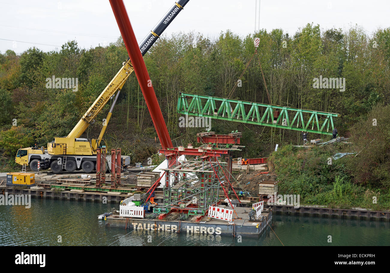 A bridge being removed on the Rhein-Herne-canal, Gelsenkirchen, Germany. Stock Photo