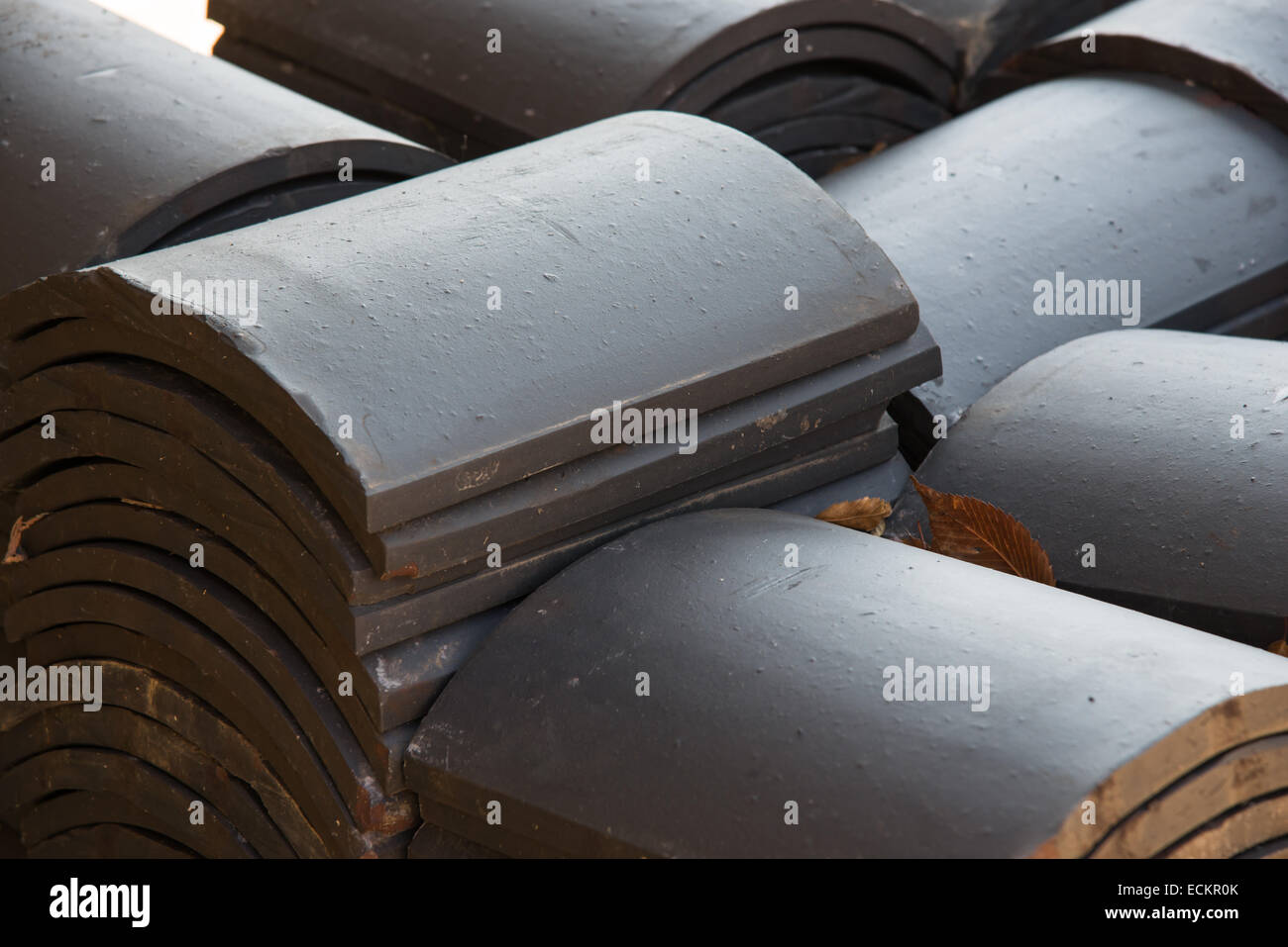piled Korean traditional new black roof tiles Stock Photo
