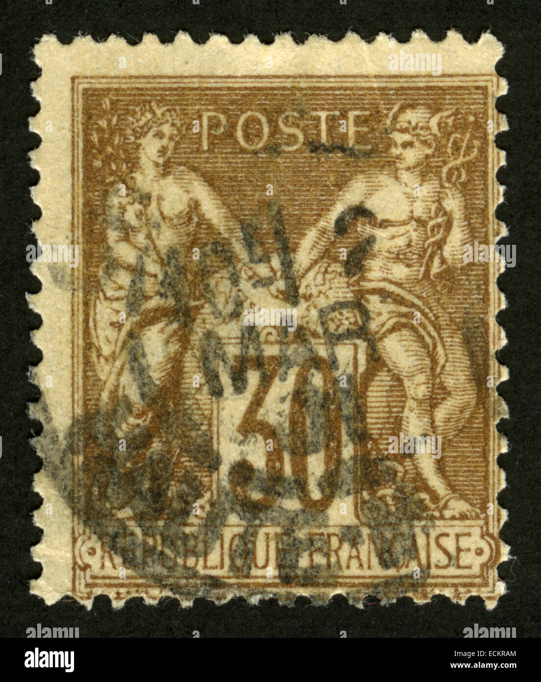 France,circa 1885, Peace and commerce (Type Sage),postage stamp Stock Photo