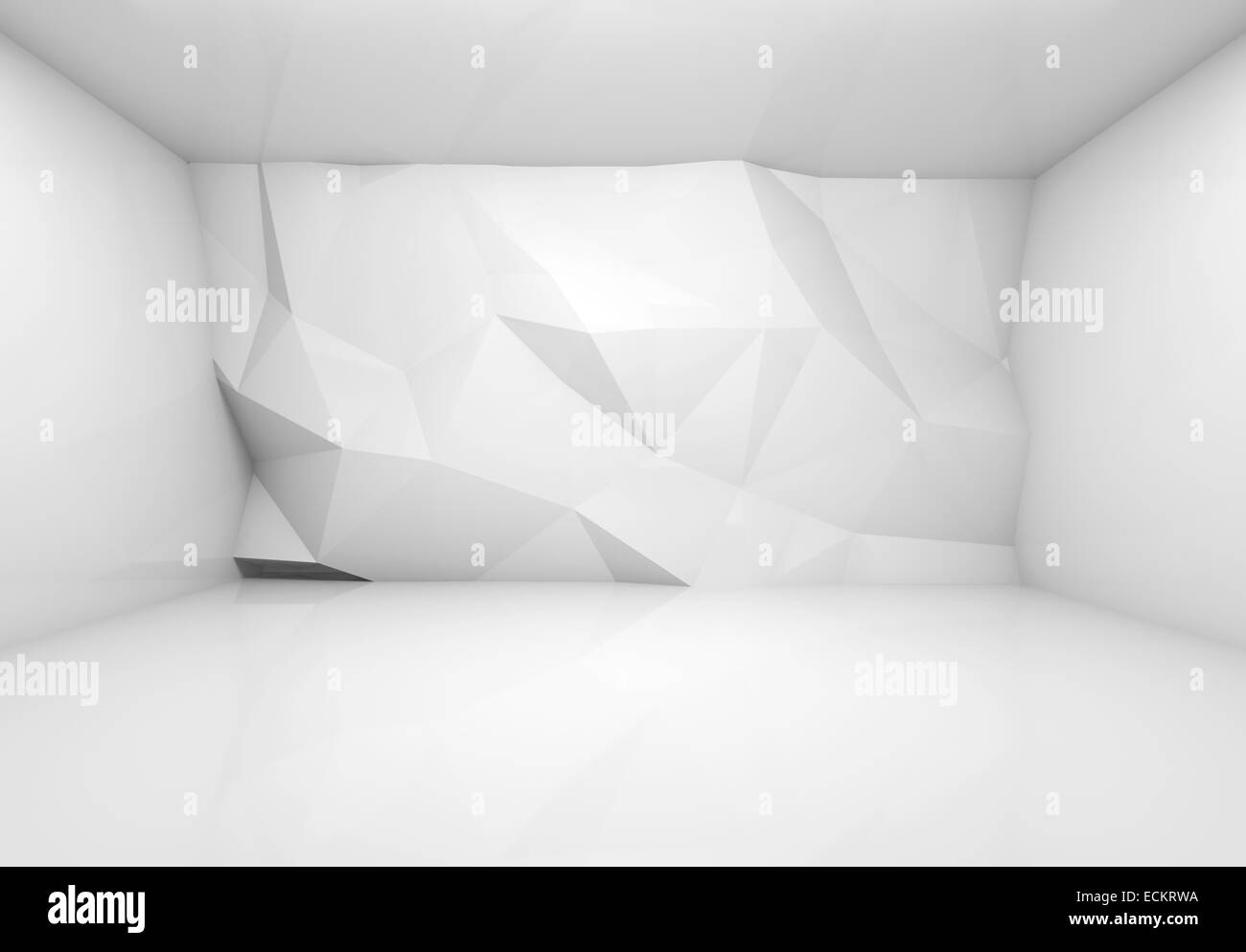 Abstract white 3d interior with polygonal relief pattern on frontal ...