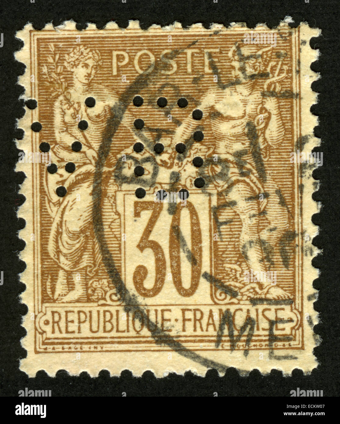 France,circa 1885, Peace and commerce (Type Sage),postage stamp Stock Photo