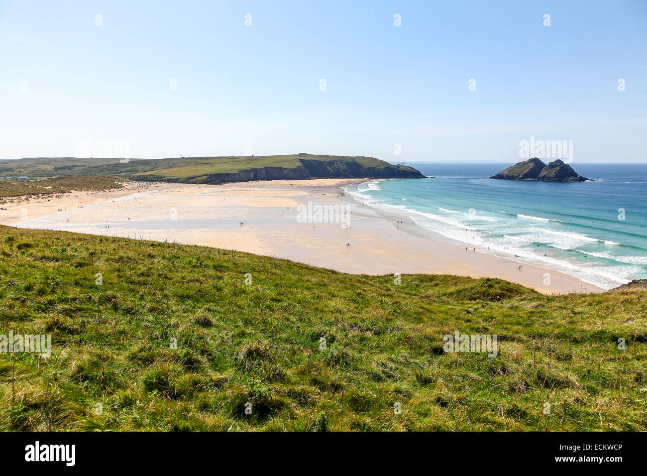The wide expanse of the beach at Holywell Bay Cornwall West Country England UK Stock Photo