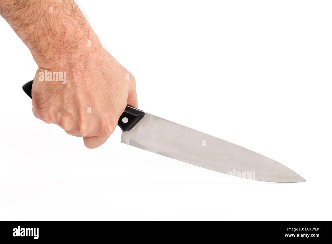 Knife in human hand isolated on white(with clipping path). Stock Photo