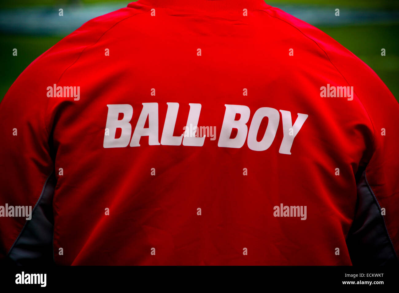 Ball Boy sign on back of red jacket Stock Photo Alamy