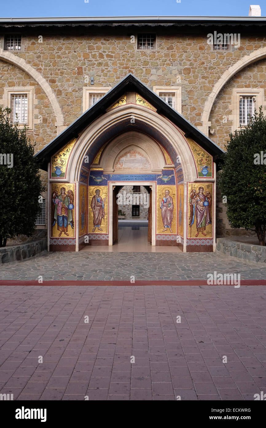 Doorway to Kykkos Monastery in the Troodos Mountains, Cyprus Stock Photo