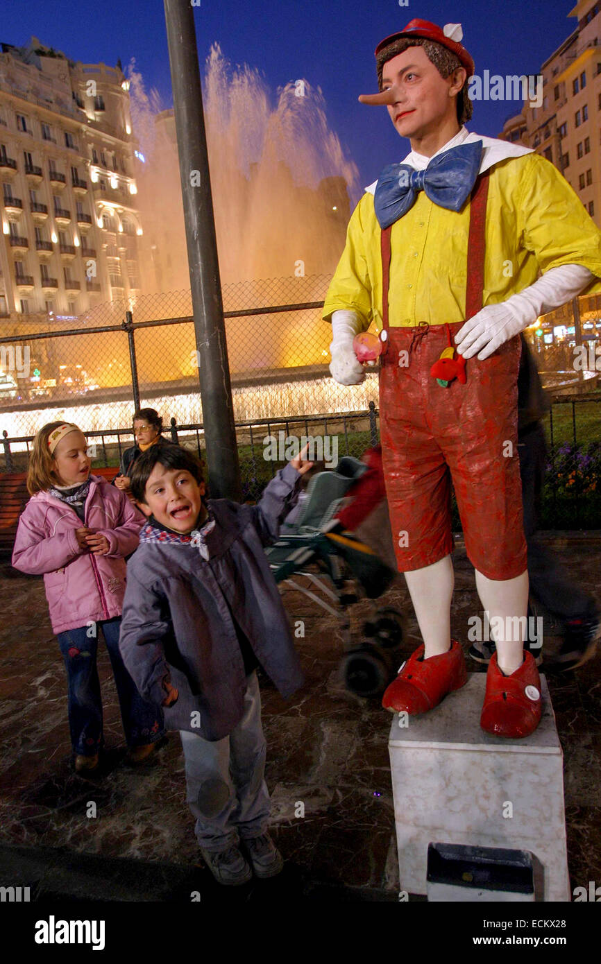 Street performer Valencia Spain Pinocchio Stock Photo