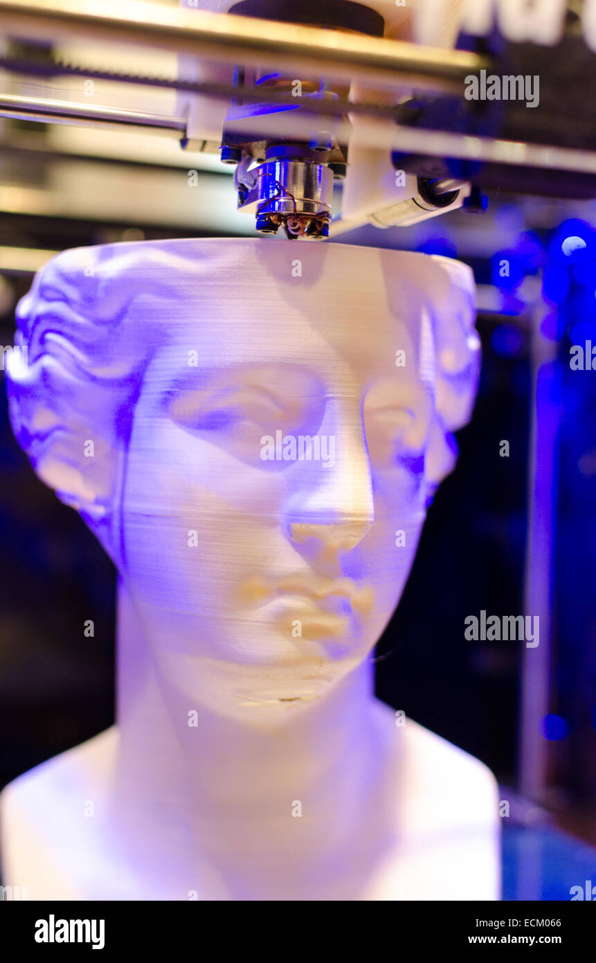 Plastic head printed on 3D printer. Stock Photo