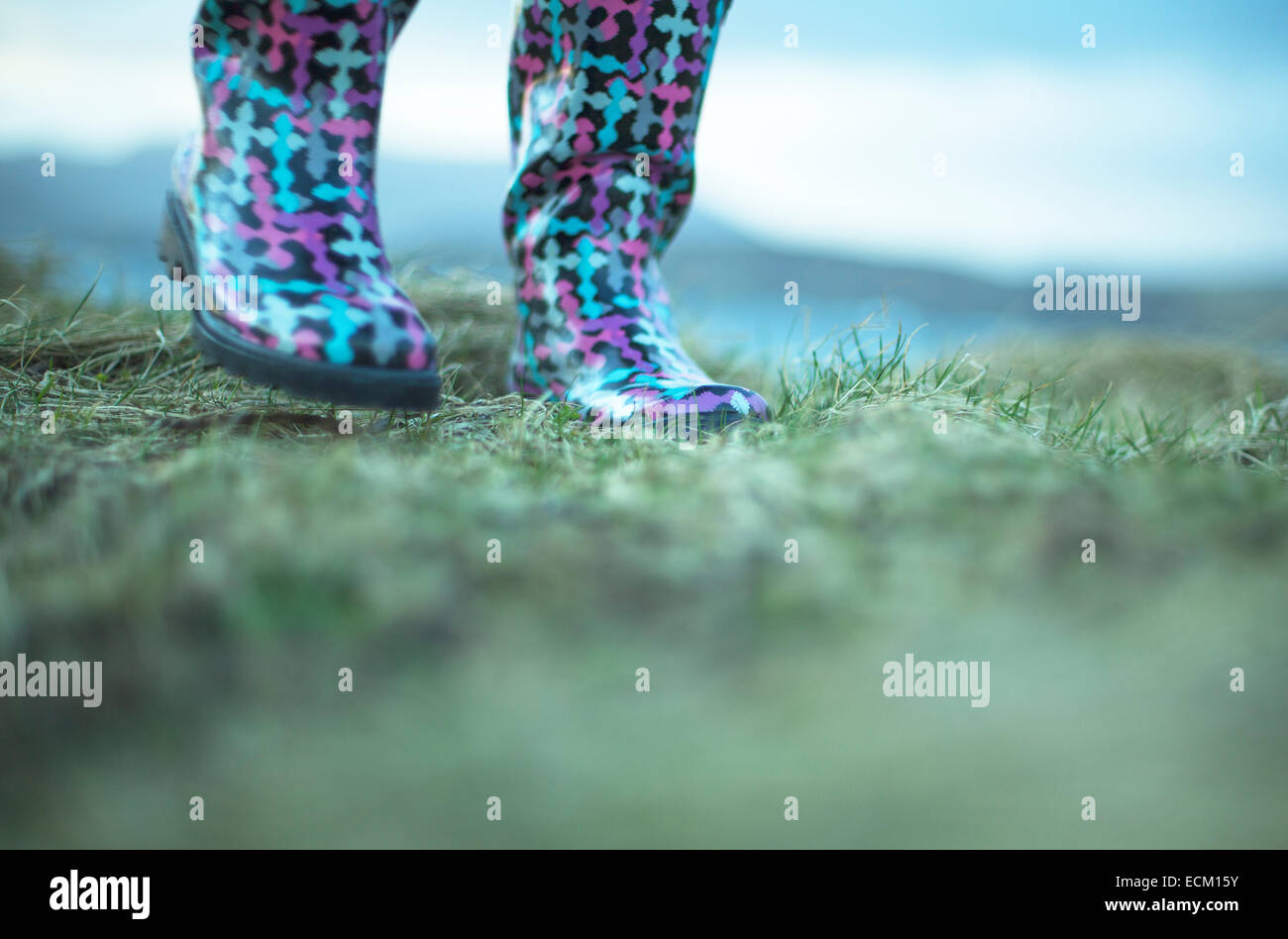 Low angle photograph of colorful wellington boots Stock Photo - Alamy