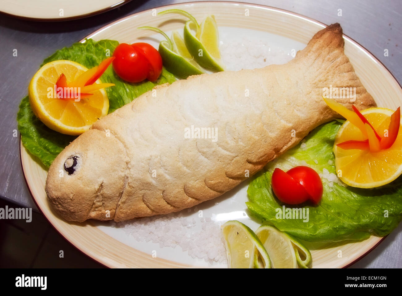 sea bass baked in salt Stock Photo Alamy
