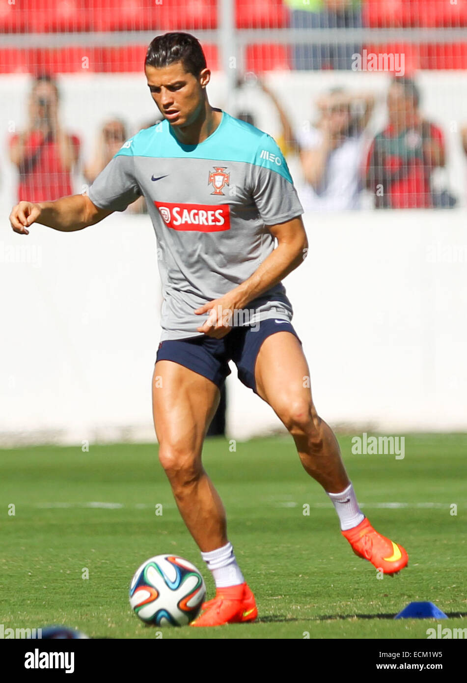 Portugal's Cristiano Ronaldo trains with his teammates in an open training session at Estádio Moisés Lucarelli during the 2014 World Cup  Featuring: Cristiano Ronaldo Where: Sao Paulo, Brazil When: 12 Jun 2014 Stock Photo