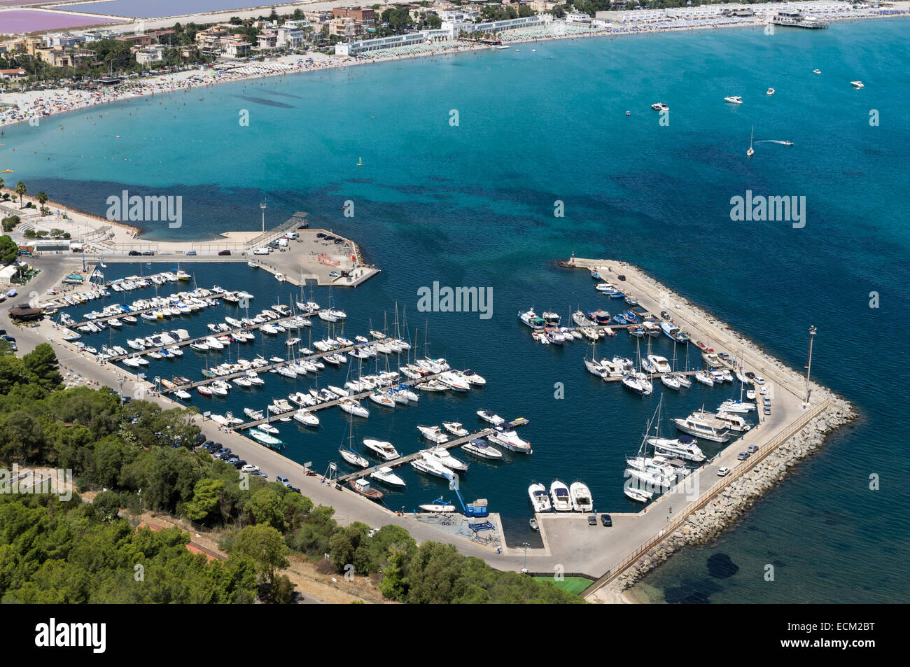 Top view of the small marina in the Gulf of Cagliari Stock Photo