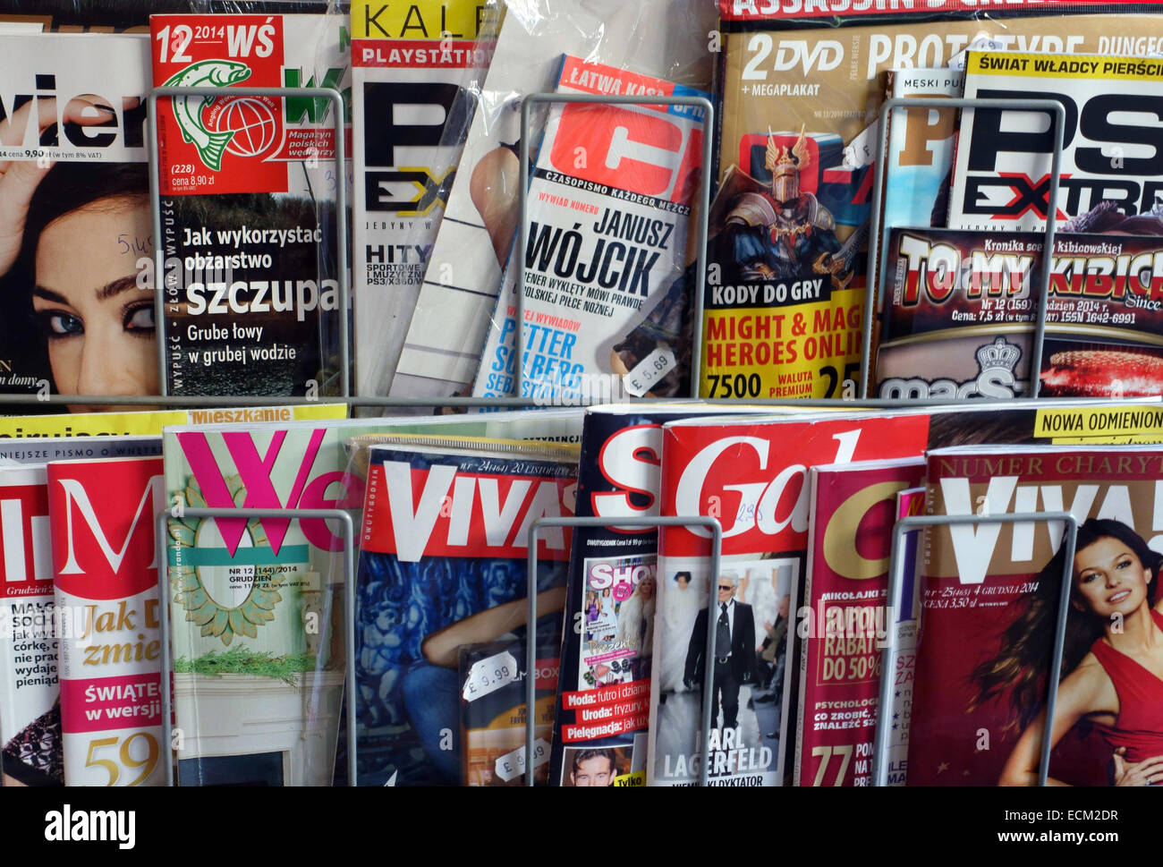 Polish language magazines displayed in Polsmak Polish delicatessen in Dalston, London Stock Photo