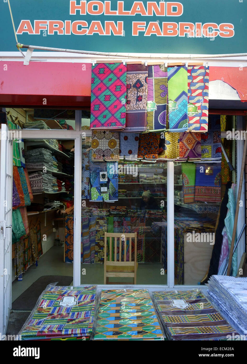 Shop selling African fabrics in Ridley Road Market, Dalston, London