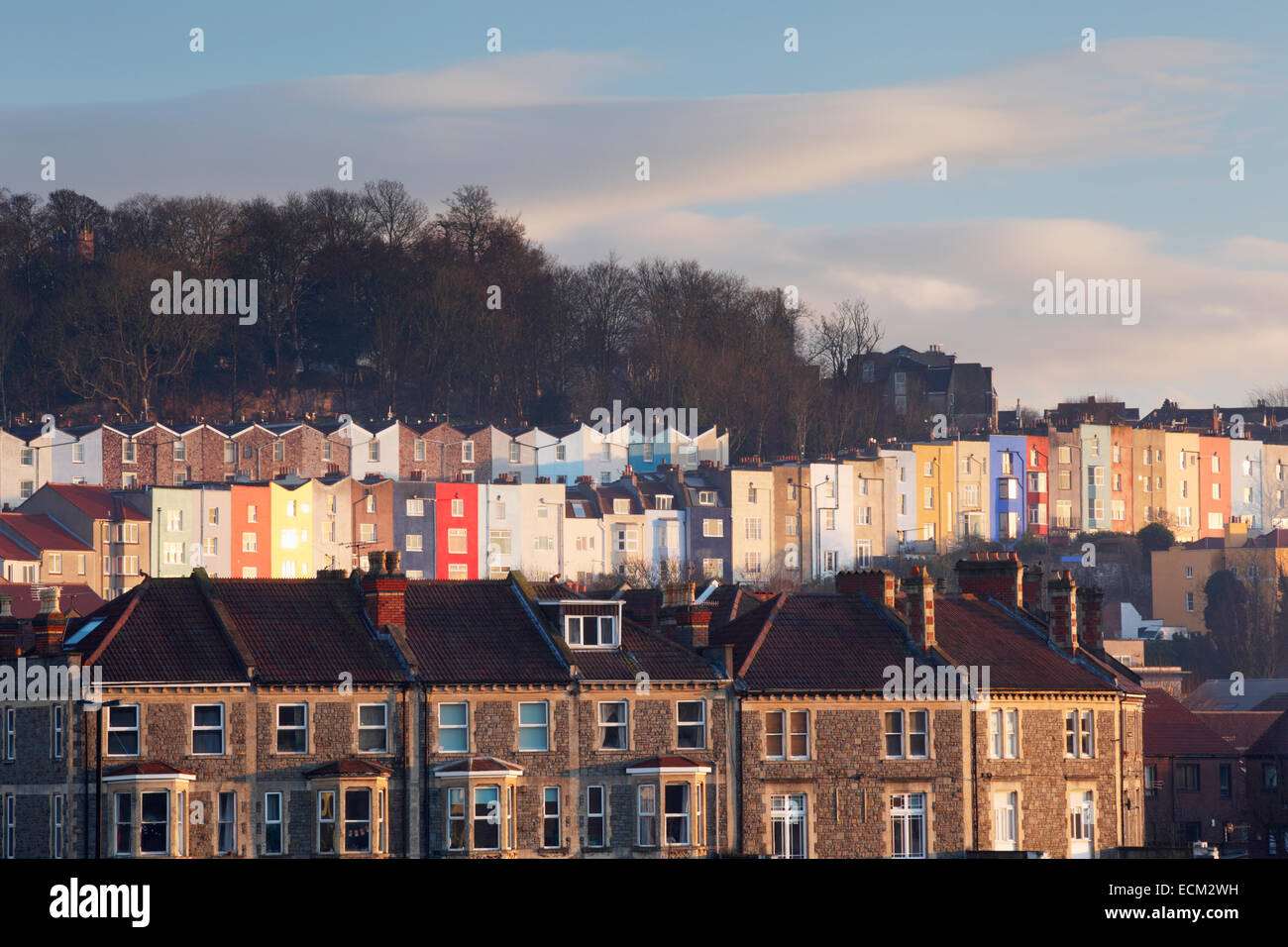 Terraced houses in Hotwells and Clifton Wood. Bristol. England. UK. Stock Photo