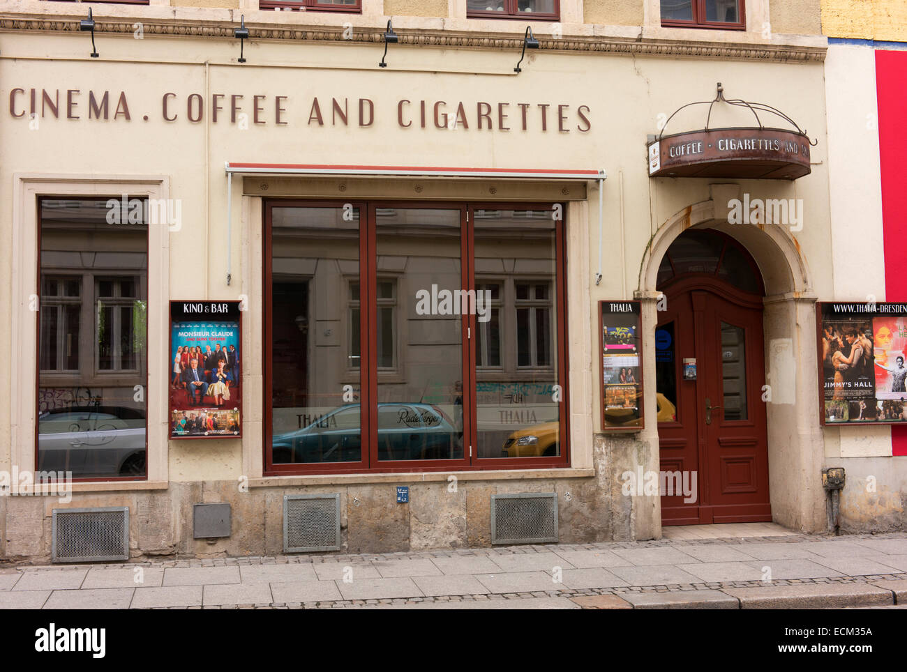 Thalia Cinema, Coffee and Cigarettes, a cafe bar in Dresden's new town. Stock Photo