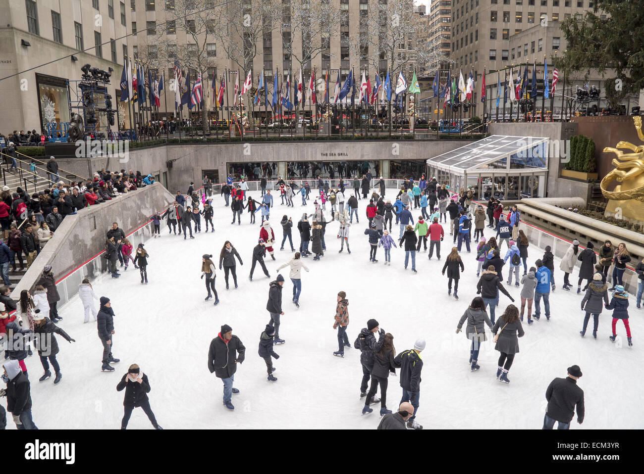 People ice skate during the Thanksgiving weekend at Rockefeller Center in New York City. Stock Photo