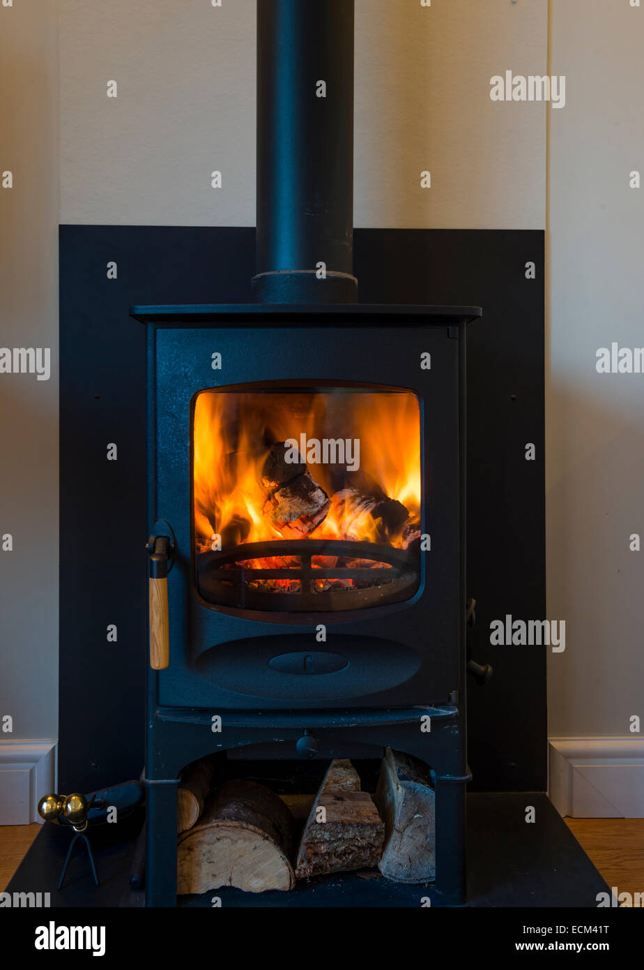 A Small Cast Iron Wood Burning Stove Fire Fireplace Burning