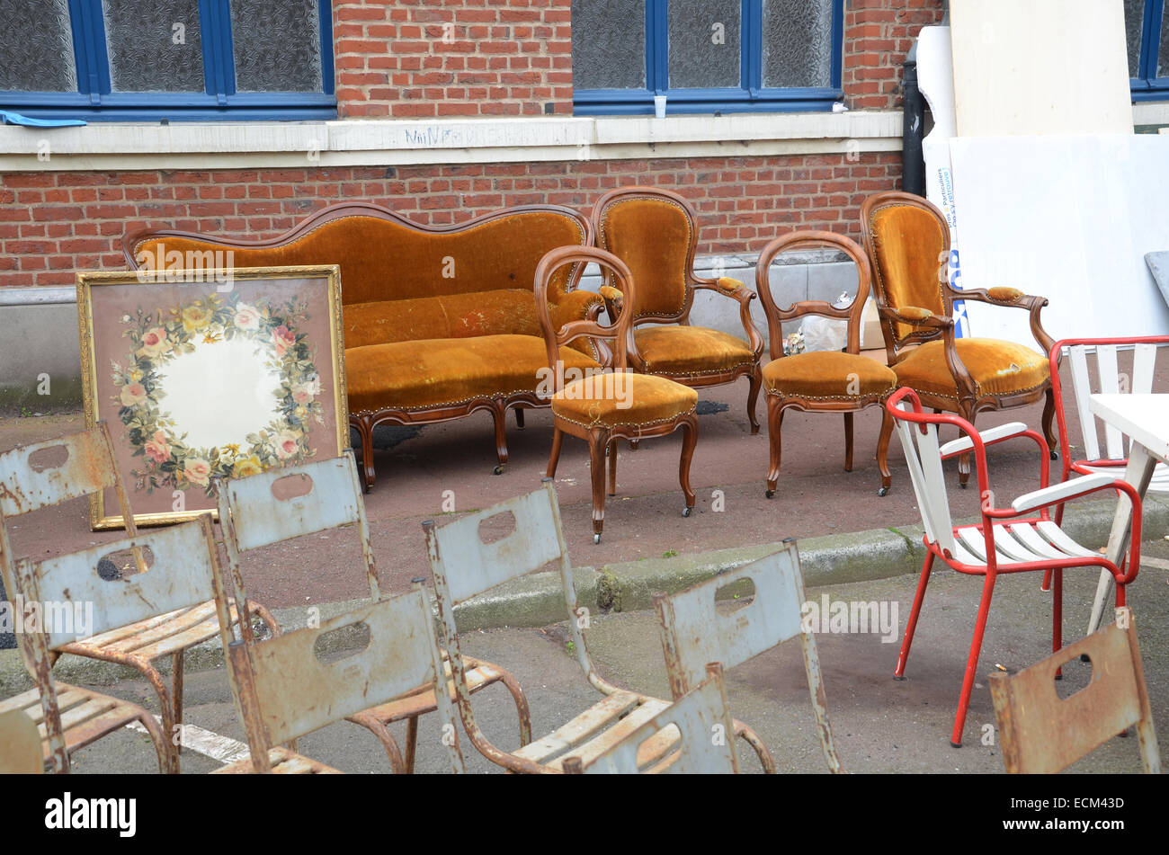 Antique brown furniture french market hires stock photography and
