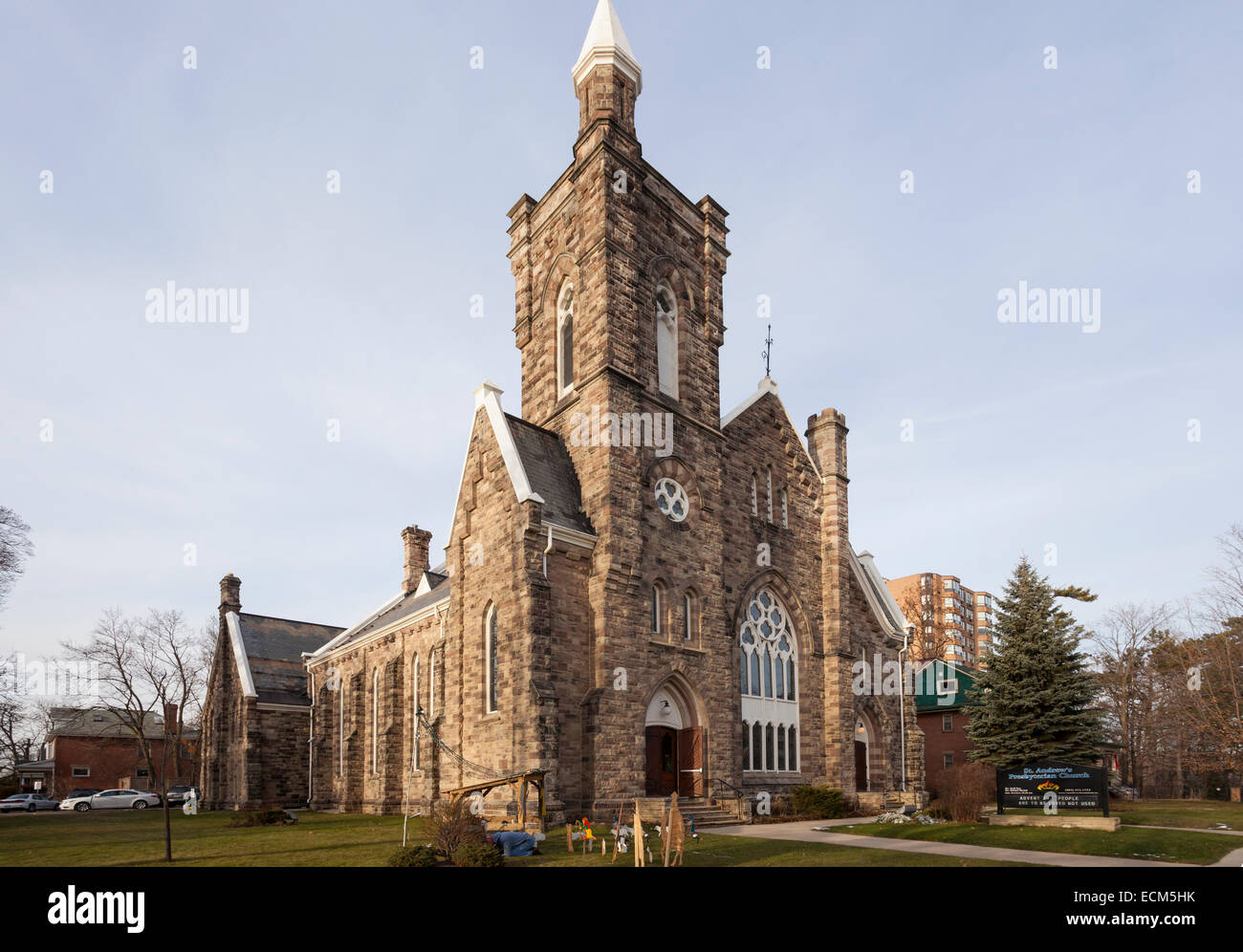 St. Andrew's Presbyterian Church in downtown Brampton, Ontario, Canada. Stock Photo
