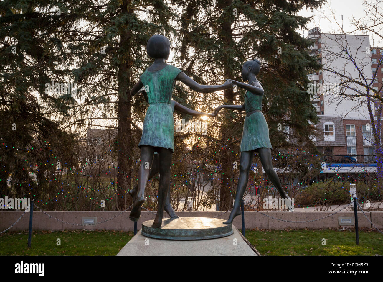 A statue in Gage Park of dancing girls. Downtown Brampton, Ontario