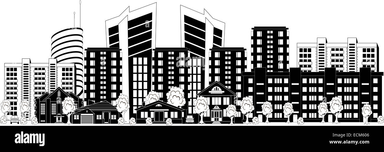 City Background Black And White Cartoon