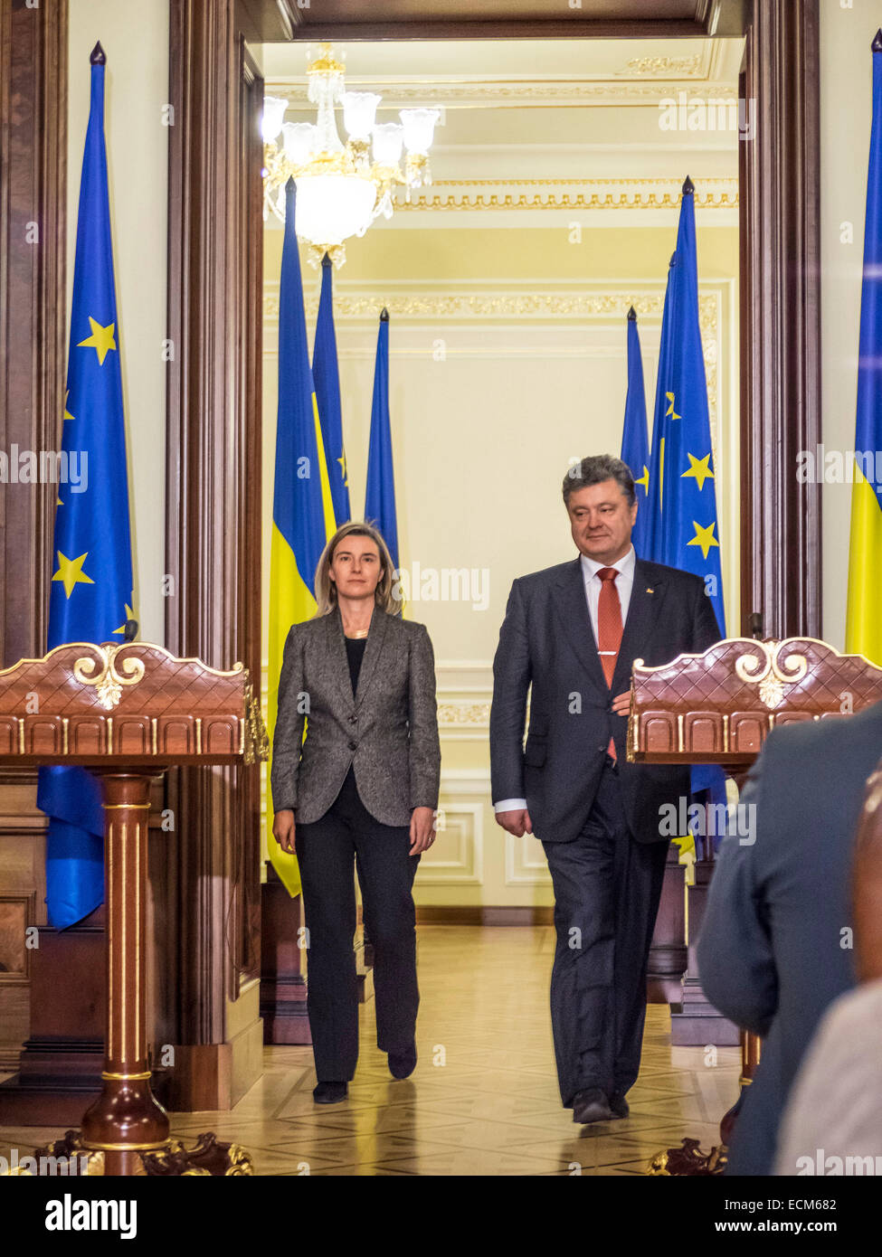 Kiev, Ukraine. 16th December, 2014. President of Ukraine Petro Poroshenko and EU High Representative for Foreign Affairs Federica Mogherini discussed in Kiev the situation in the Donbass and reforms necessary Ukraine. In addition, Ukraine and the EU agreed to complete the implementation of the Action Plan on visa liberalization to the Eastern Partnership summit in May 2015. Credit:  Igor Golovnov/Alamy Live News Stock Photo