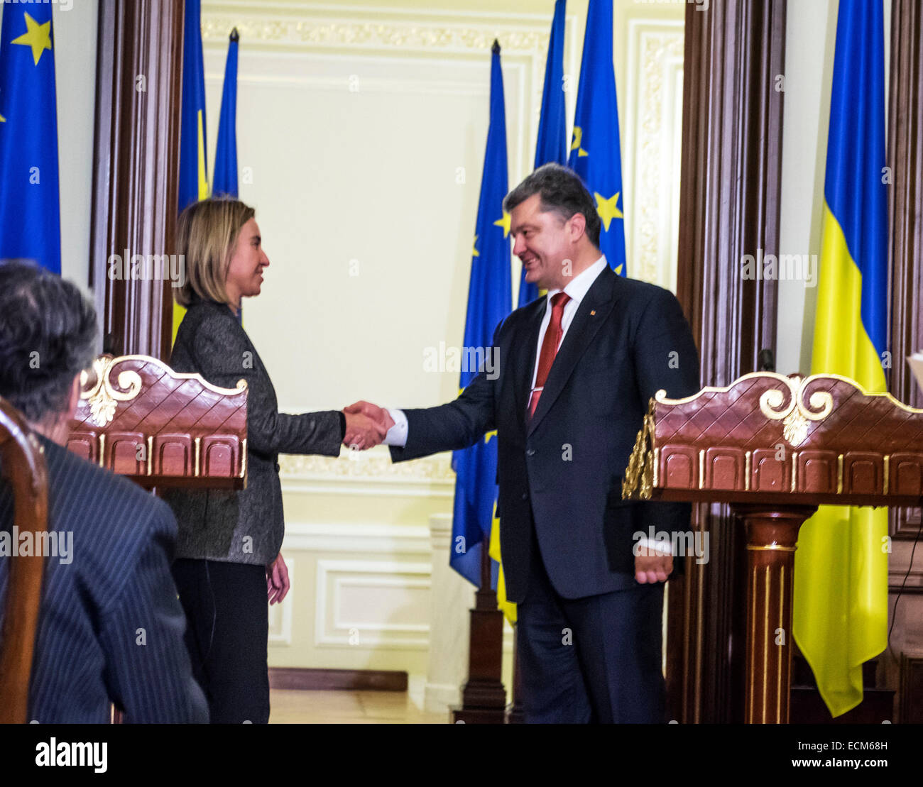 Kiev, Ukraine. 16th December, 2014. President of Ukraine Petro Poroshenko and EU High Representative for Foreign Affairs Federica Mogherini discussed in Kiev the situation in the Donbass and reforms necessary Ukraine. In addition, Ukraine and the EU agreed to complete the implementation of the Action Plan on visa liberalization to the Eastern Partnership summit in May 2015. Credit:  Igor Golovnov/Alamy Live News Stock Photo