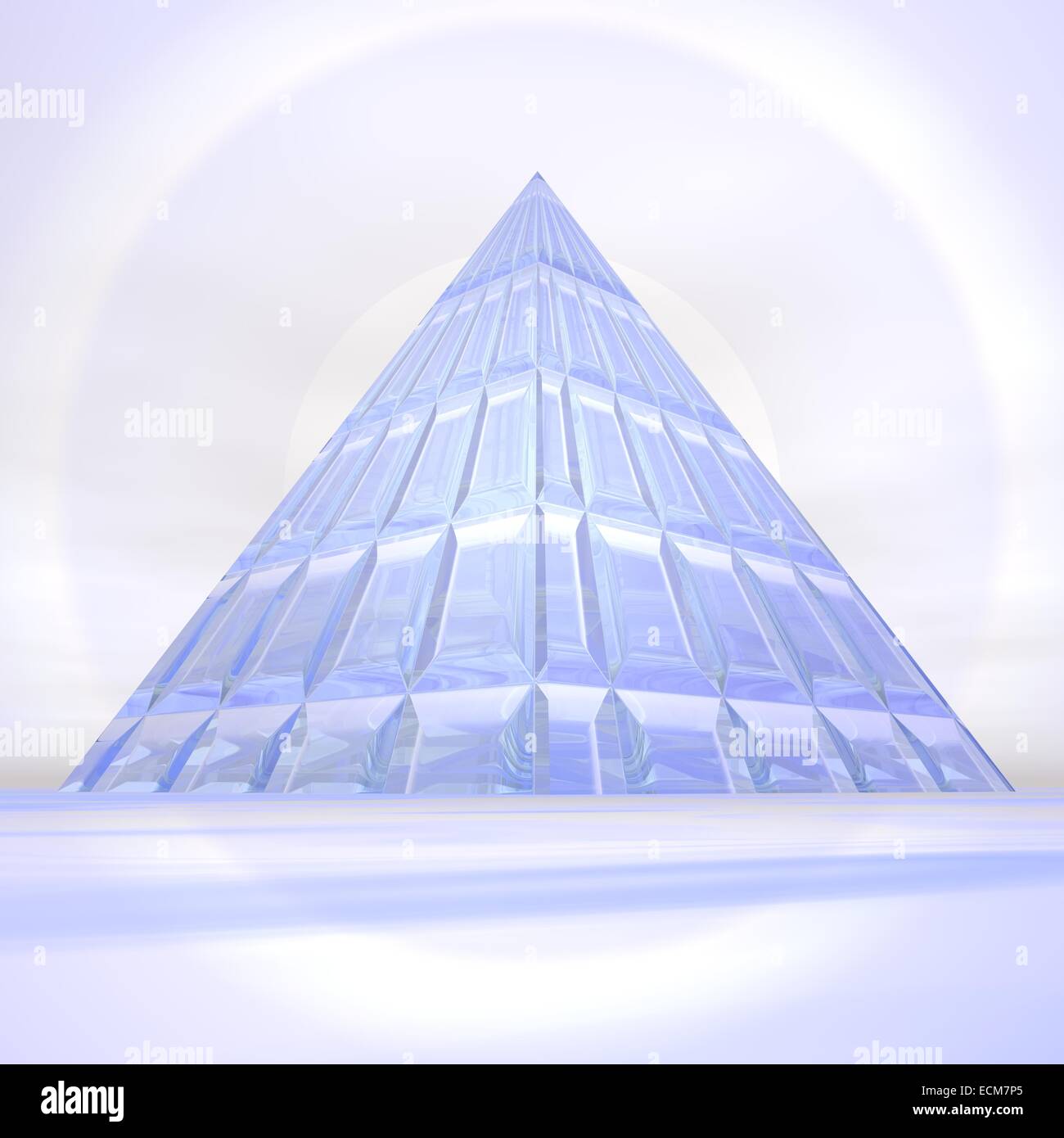 Transparent pyramid made with glass in front of clear sunset Stock Photo