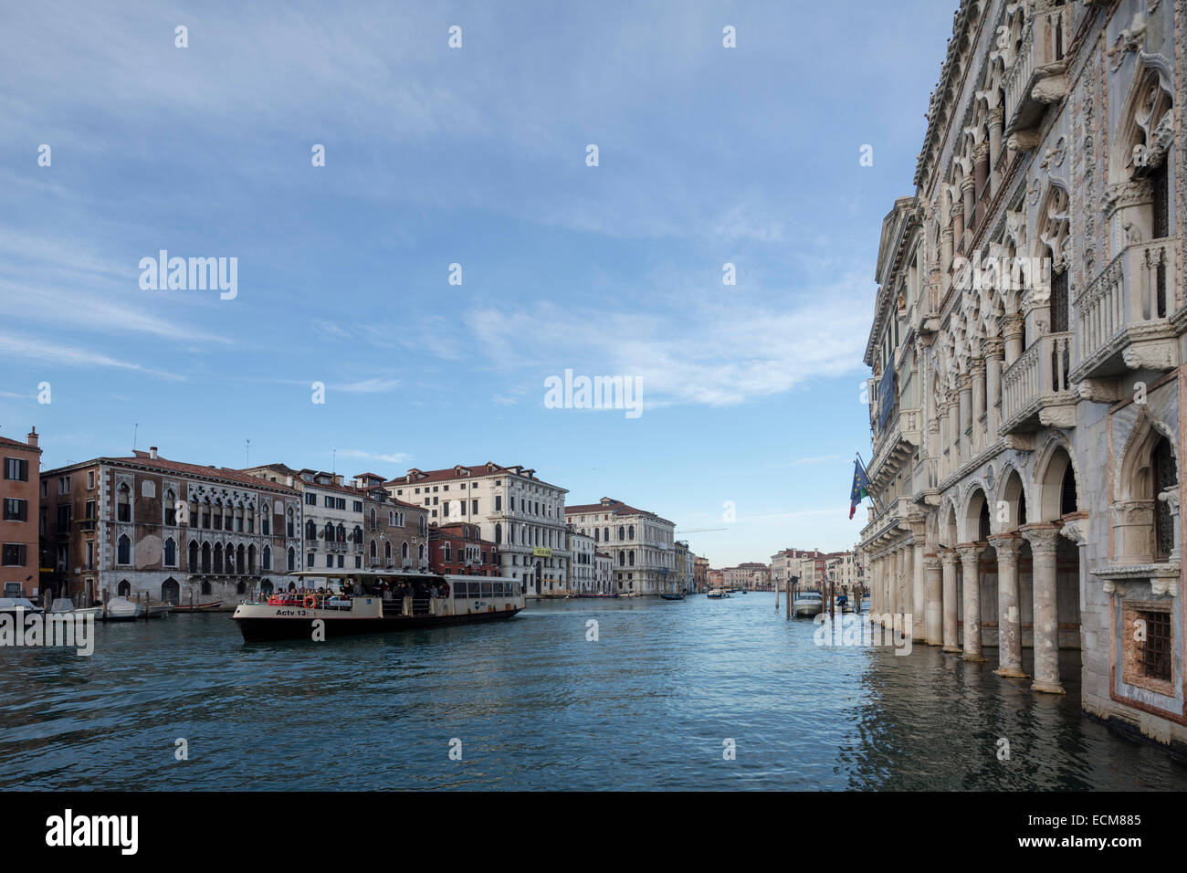 vaporetto on the Grand Canal near the Ca' d'Oro, Venice, Italy Stock Photo