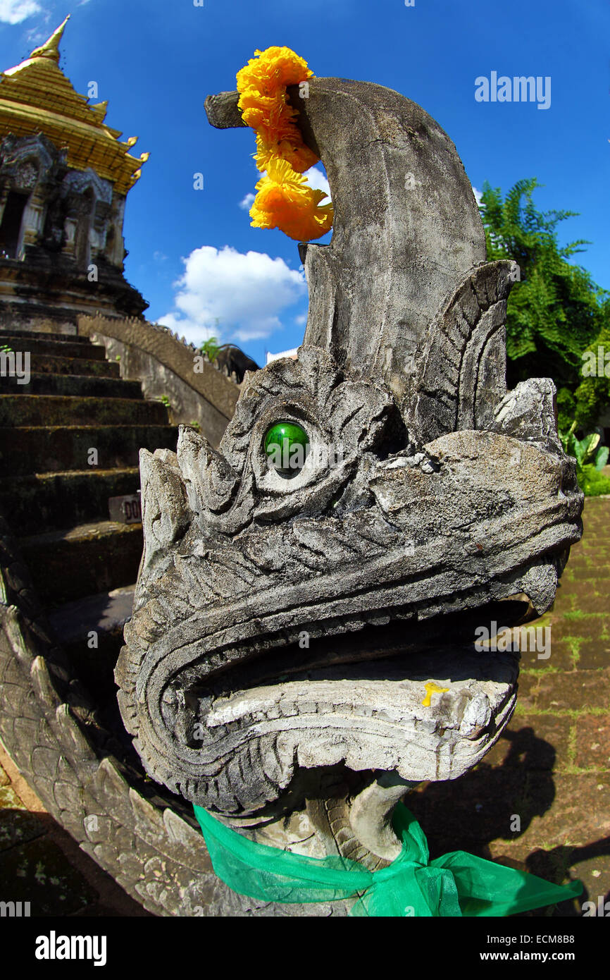 Naga snake statue at Wat Chiang Man Temple in Chiang Mai, Thailand Stock Photo