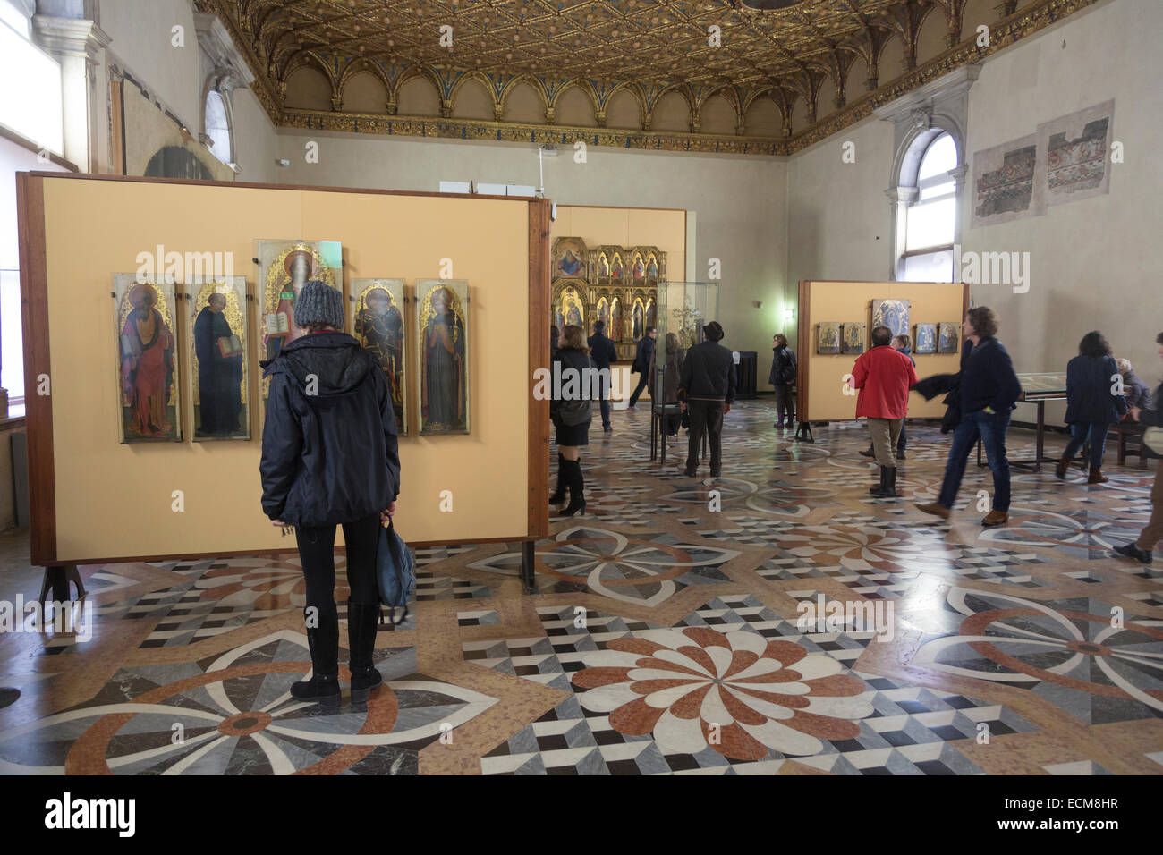 visitors looking at paintings, Gallerie dell'Accademia, Venice, Italy Stock Photo