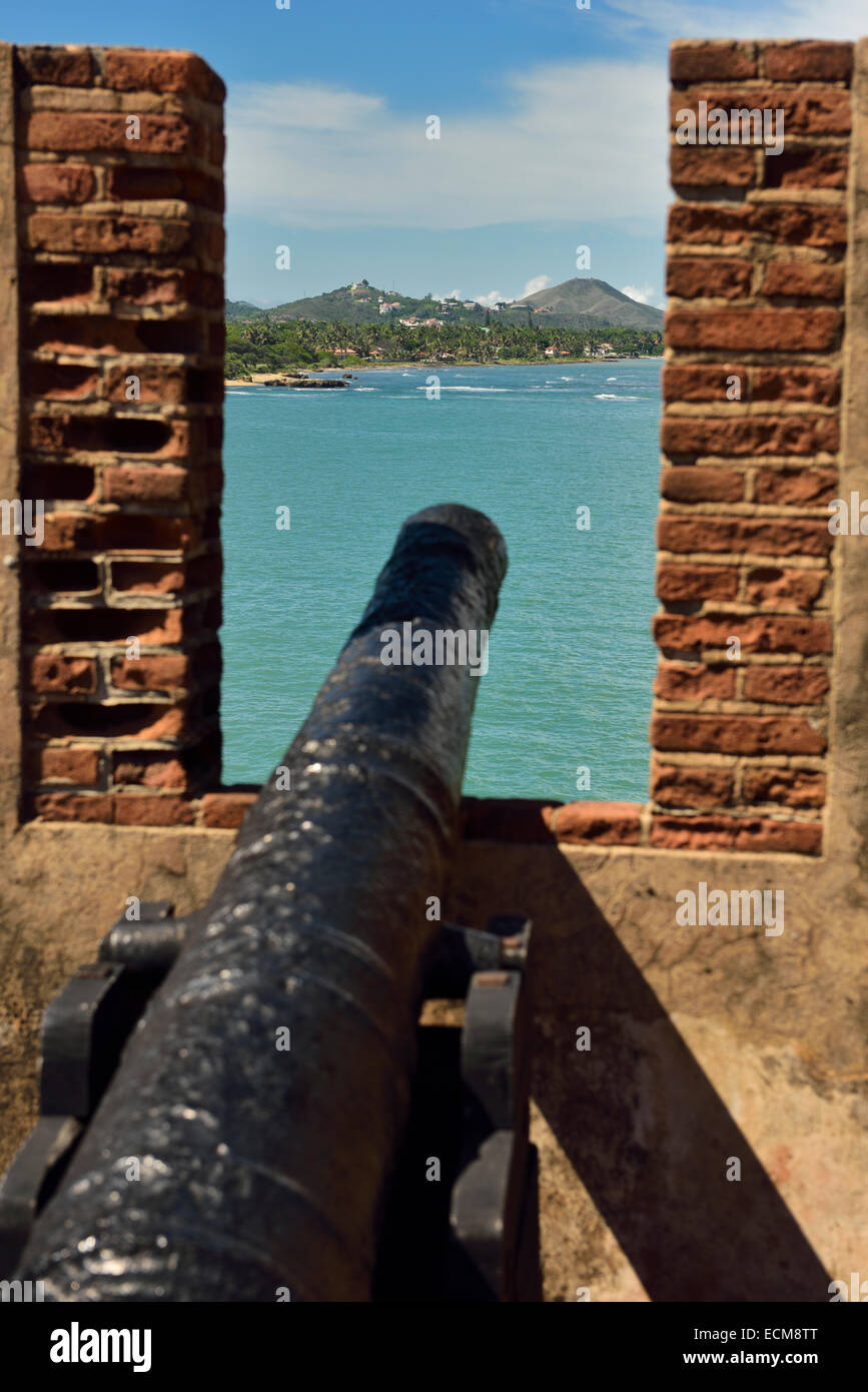 Canon at Fort St Philip pointing to Puerto Plata Bay Dominican Republic Stock Photo