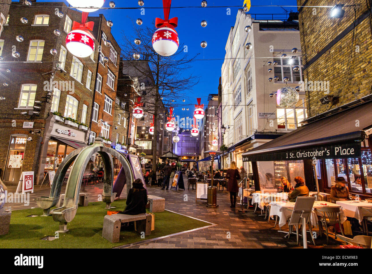 Christmas Decorations In St. Christophers Place At Night London UK Stock Photo
