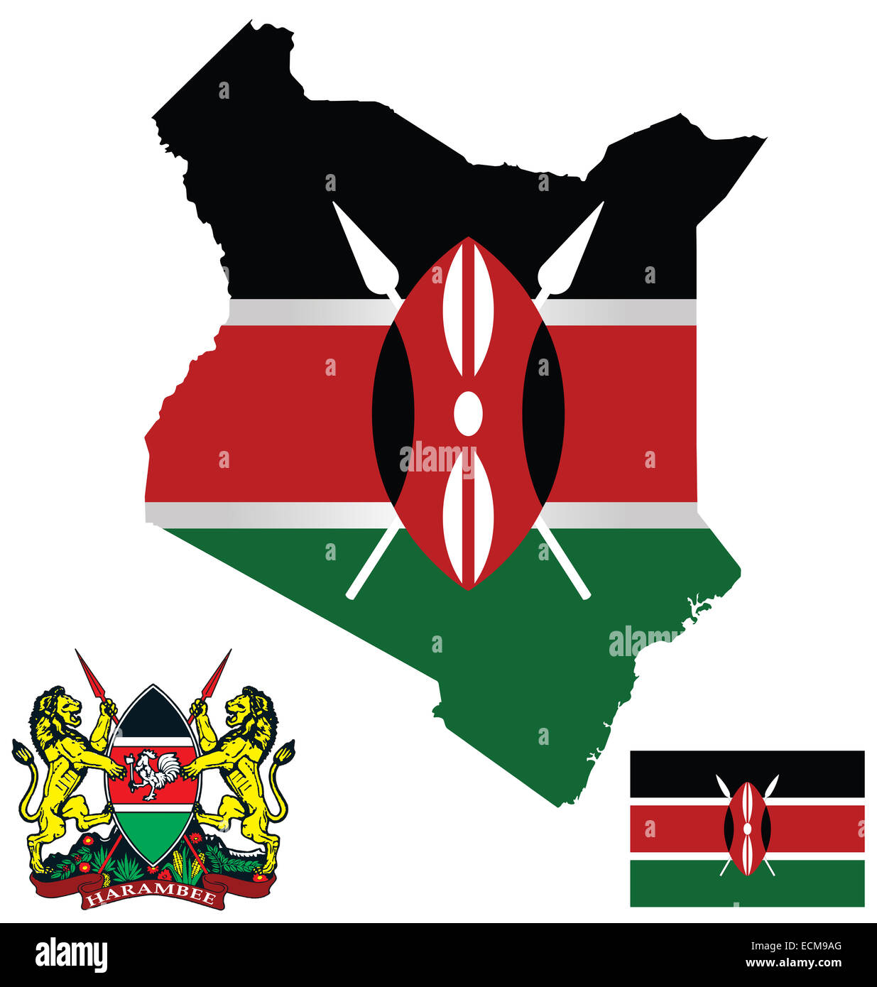 Flag and national coat of arms of the Republic of Kenya Stock Photo Alamy