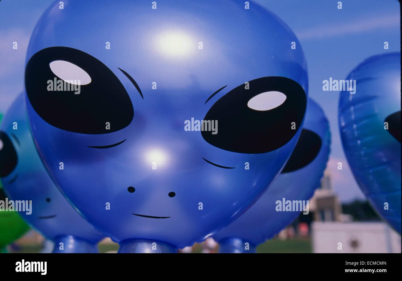 Inflatable alien U.F.O. dolls at a U.F.O. convention in Roswell, New Mexico. Stock Photo