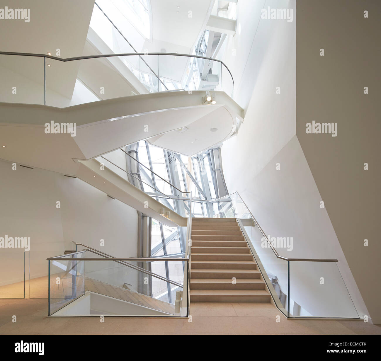 Fondation Louis Vuitton, Paris, France. Architect: Gehry Partners LLP, 2014. Interior stairways. Stock Photo