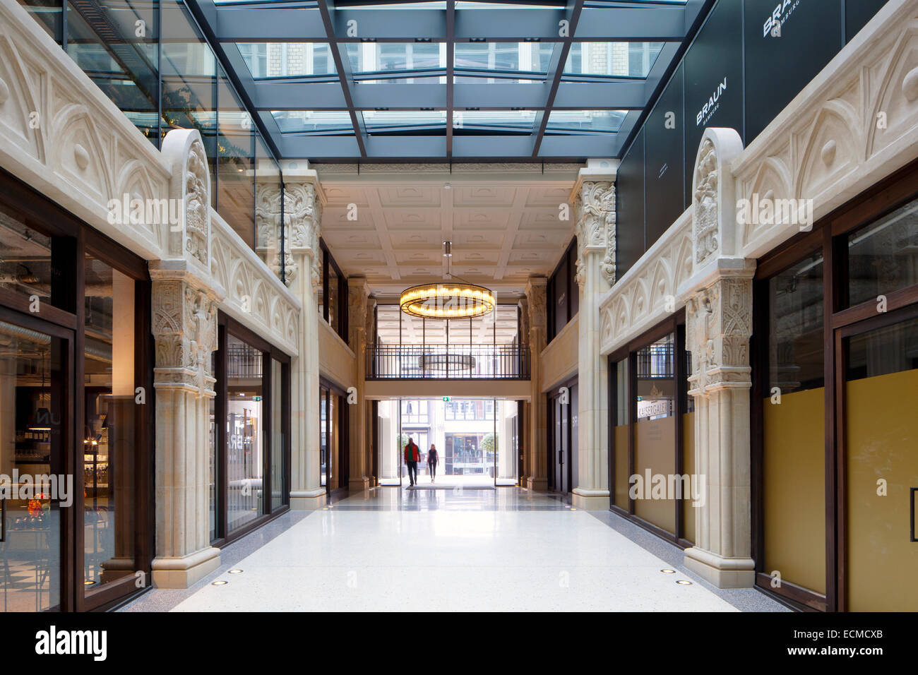 Kaisergalerie mall, high-end shops, atrium with terrazzo floor, renovated coffered ceiling and 7.50 meter high sandstone pillars Stock Photo
