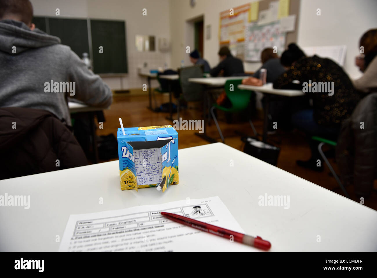 Cheat Sheet Or Crib Hidden In A Tetrapak Pupils Taking A Test In