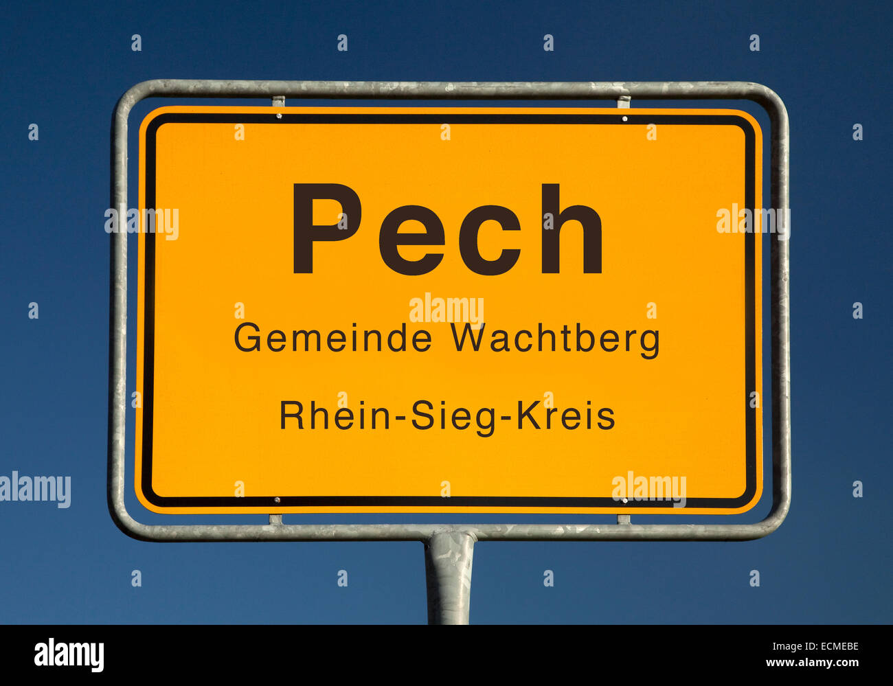 City limits sign, Pech or bad luck, Wachtberglifte, Rhein-Sieg-Kreis, North Rhine-Westphalia, Germany Stock Photo