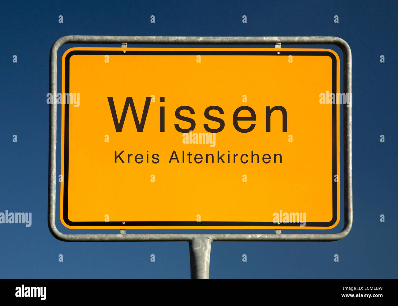City limits sign, Wissen or knowledge, Altenkirchen, Rhineland-Palatinate, Germany Stock Photo