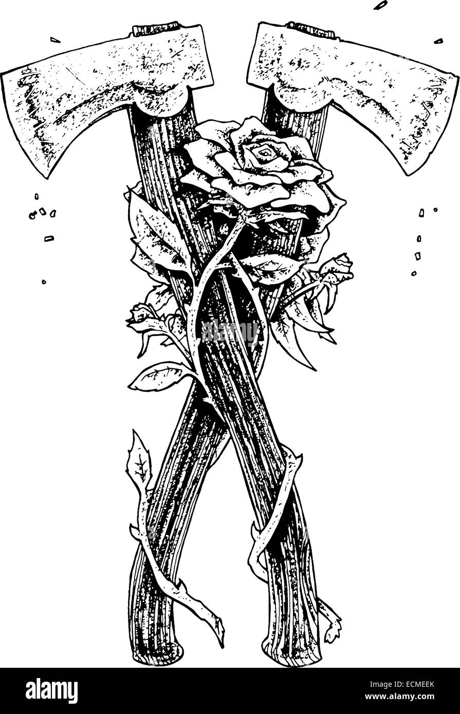 axes and rose black and white illustration Stock Vector Image & Art Alamy