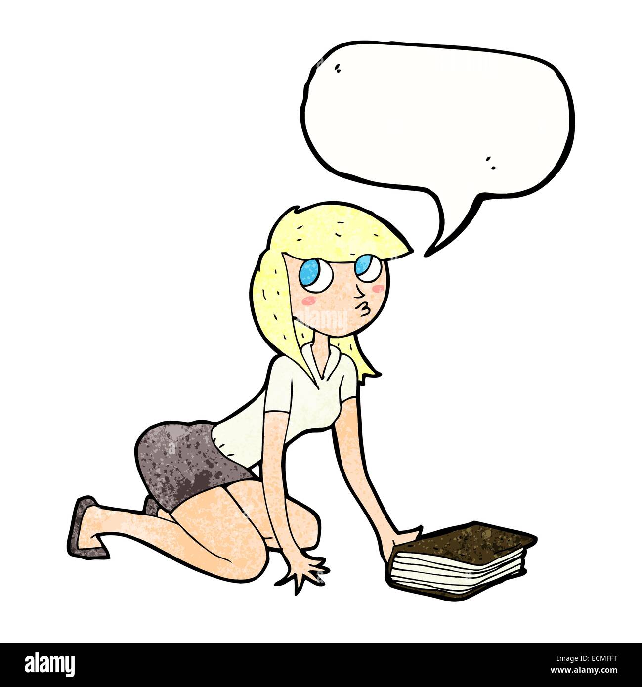 cartoon girl picking up book with speech bubble Stock Vector Image