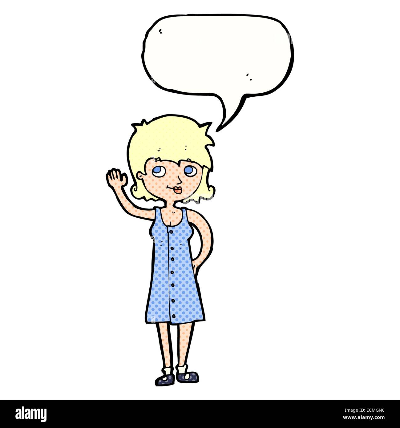 cartoon pretty woman waving with speech bubble Stock Vector Image & Art ...