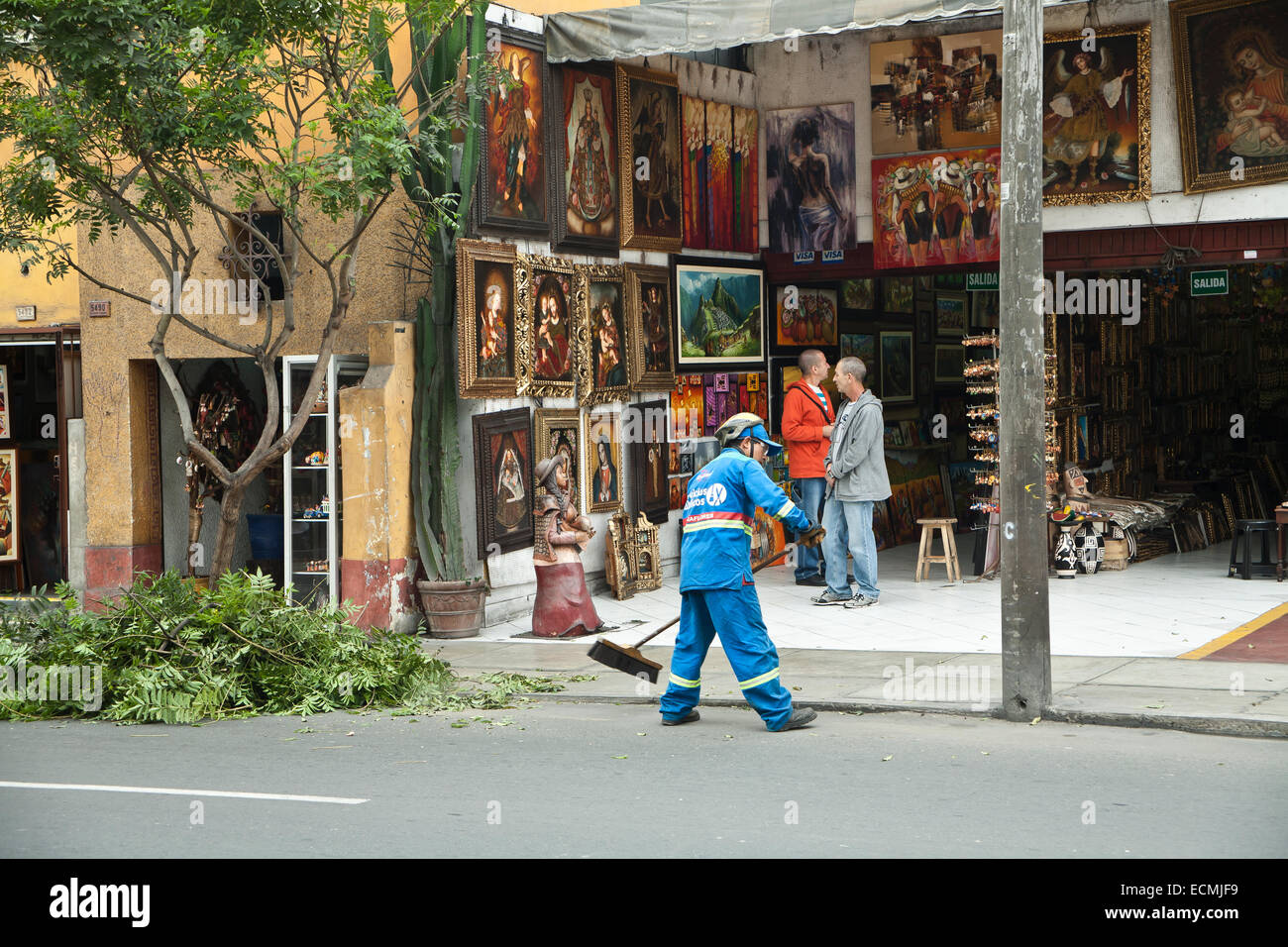 Open fronted art shop in Lima, Peru. Stock Photo