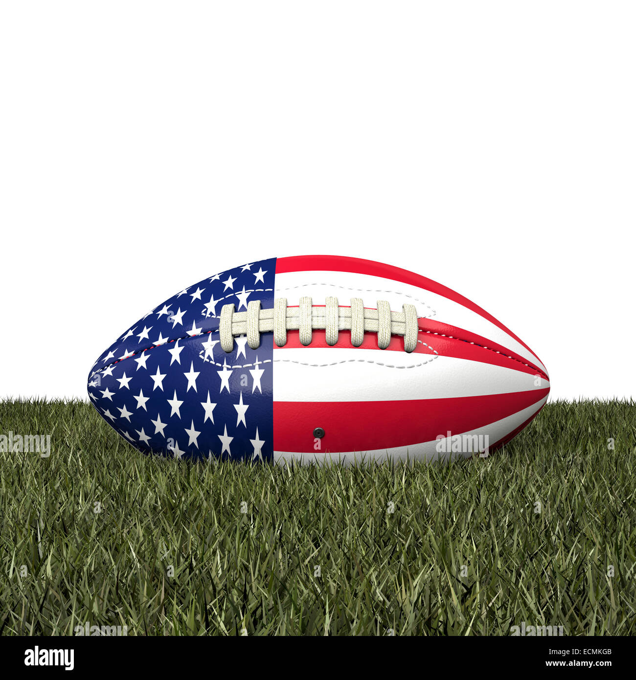 american football ball with usa flag on grass Stock Photo