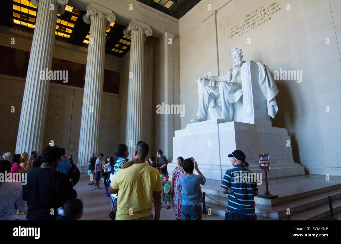 Washington DC famous Lincoln Memorial statue with tourists Stock Photo