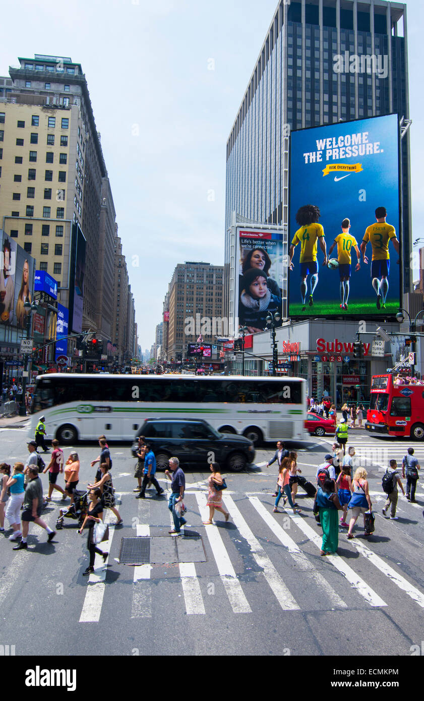 New York City New York busy Times Square with traffic and people in ...
