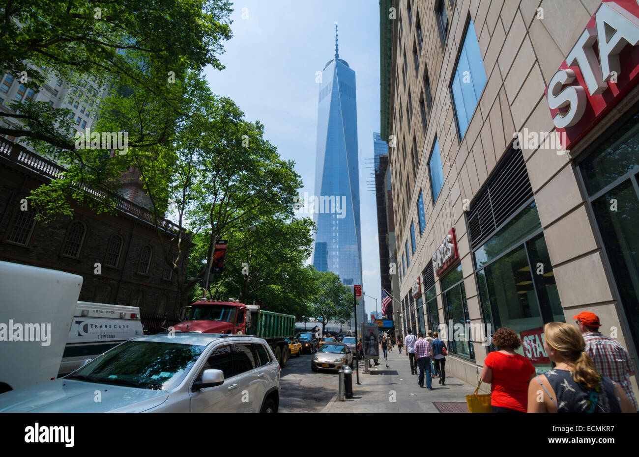 New York City New York Vesey Street new World Trade Center Building  in downtown Manhattan Stock Photo