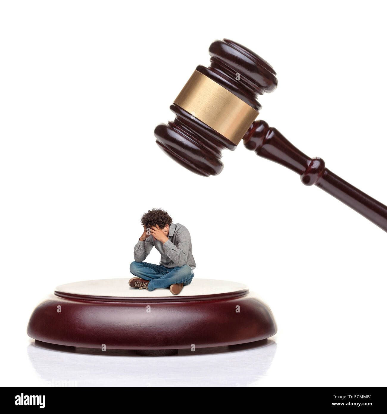 classic wood gavel and desperate man Stock Photo Alamy